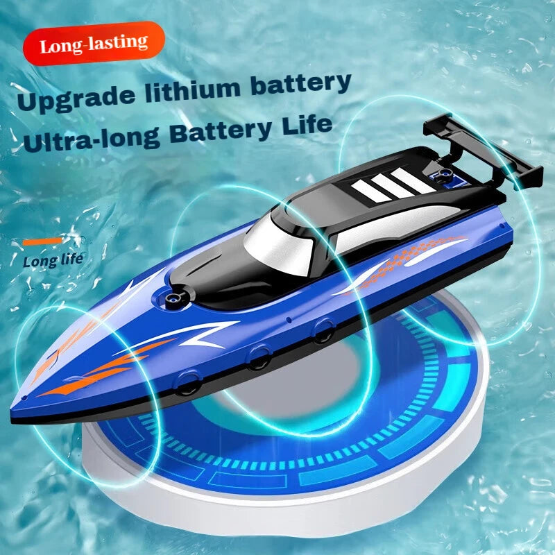 RC Remote Control Speed Boat 2.4GHz High-Speed Racing Boat Dual Propeller Waterproof Electric Toy for Kids Pool Lake Outdoor Fun