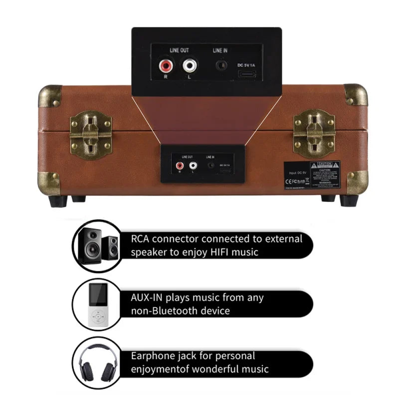 Retro portable vinyl record player, Bluetooth/USB/TF playback, suitable for family gatherings, outdoor camping, party gifts