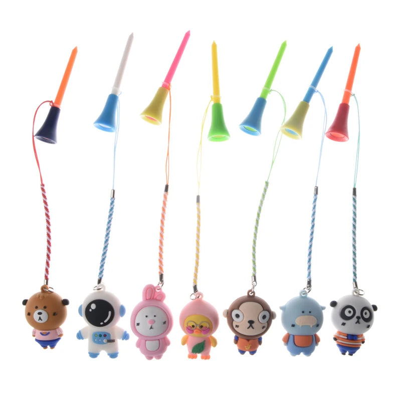 5pcs Golf Tees Random Color Rubber Nail Plastic Ball Seat with Anti Loss Rope Cartoon Pattern TA125