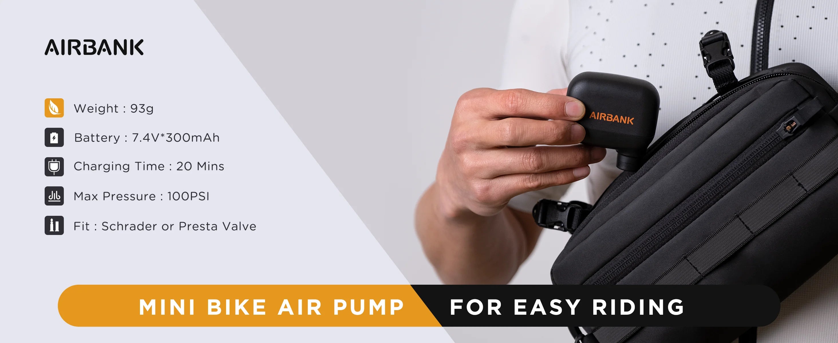 Keep your tires perfectly inflated with this portable electric mini bike pump—100 PSI max pressure, compatible with Presta and Schrader valves. An essential cycling accessory for on-the-go air inflation!