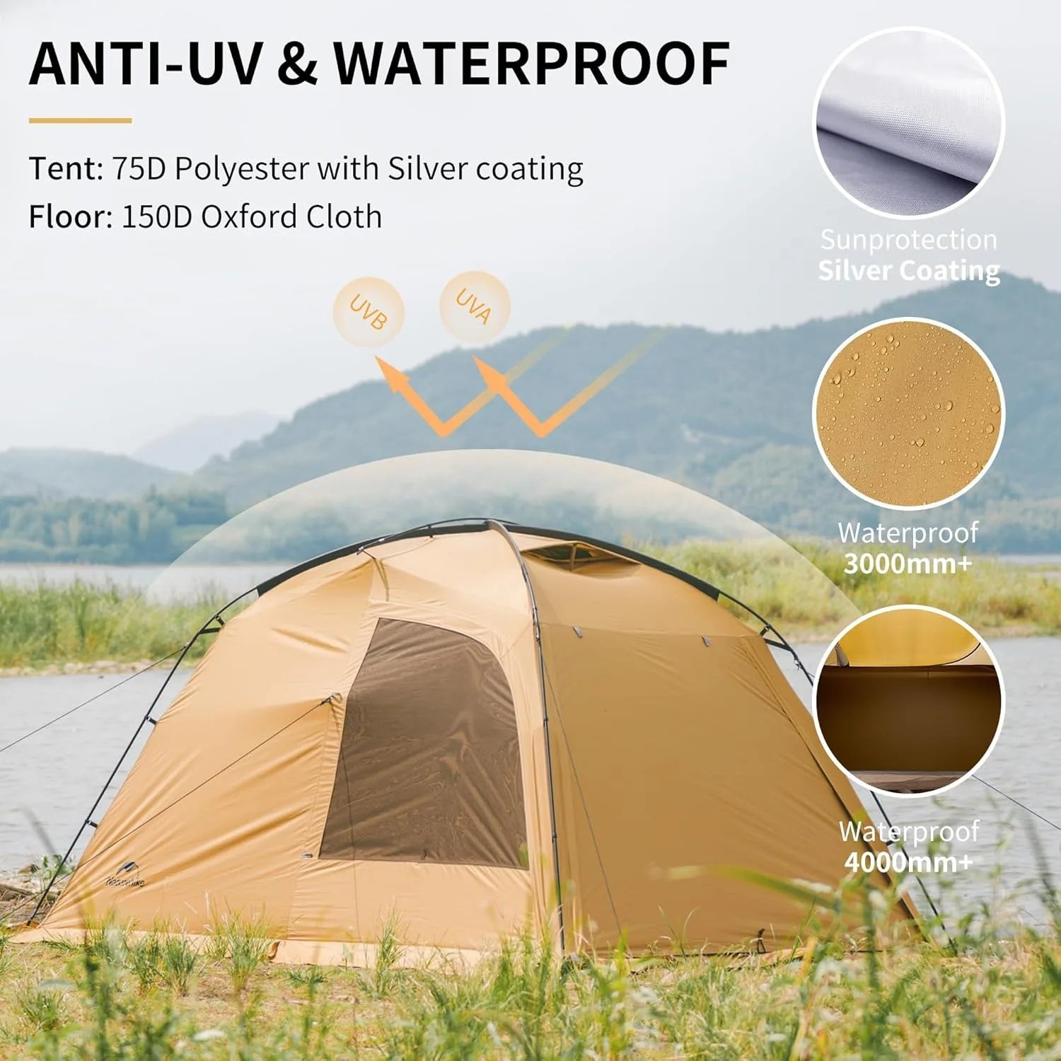 Naturehike Dune 7.6 Camping Tent 4 Season for 2-4 Person Waterproof Windproof 1 Room 1 Hall Family Travel Outdoor Large Tent