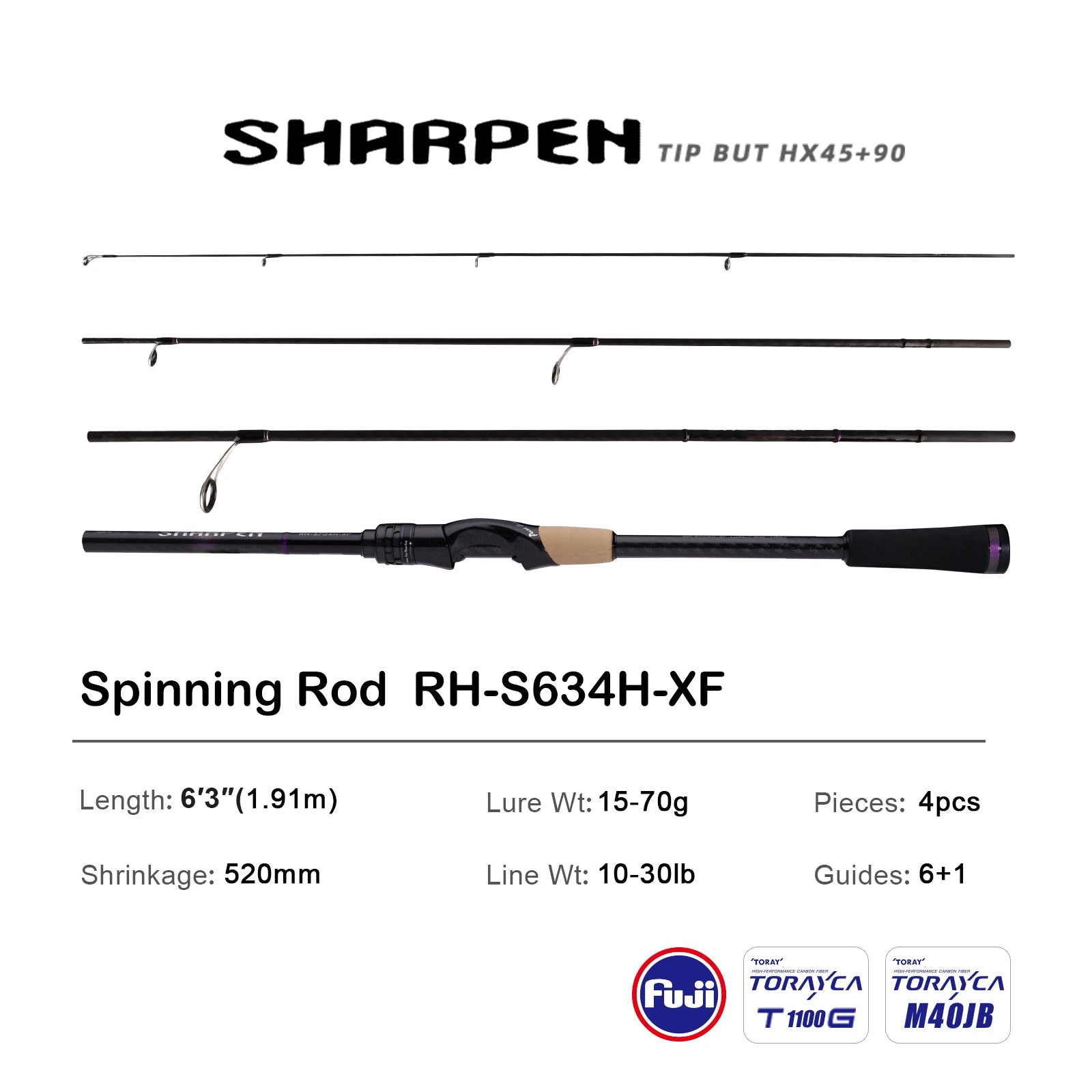 PURELURE SHARPEN Soft Lure Long Spinning and Casting XF/MF Action Rods FUJI Components Bass Pike Rod Fishing Rod Spinning Reel