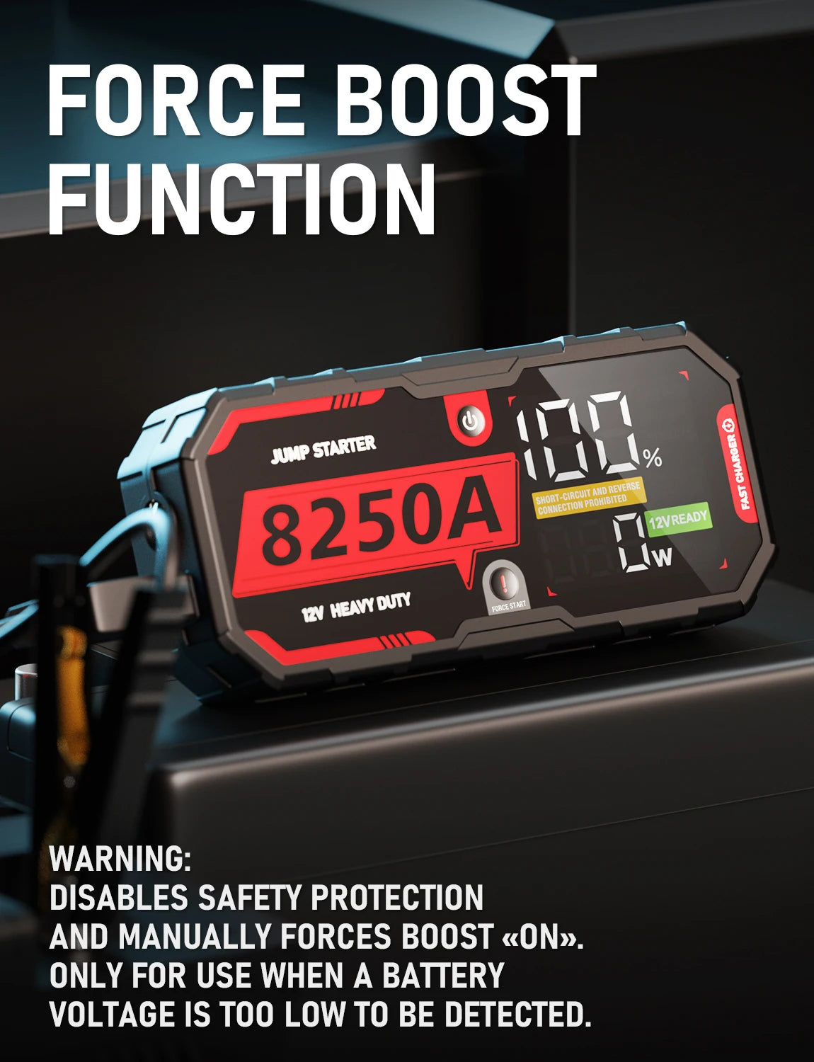 Jump-start big rigs and more with the powerful 8250A 12V Pro portable car battery booster—built to handle even the toughest jobs!