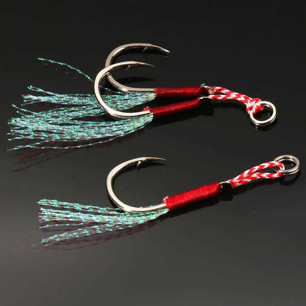 Cast Jig Assist Hook 10PCS/Lot High Carbon Steel Angle Barbed Thread Feather Lake Fishing Tackle Slow Jigging Sea Pesca Fishhook