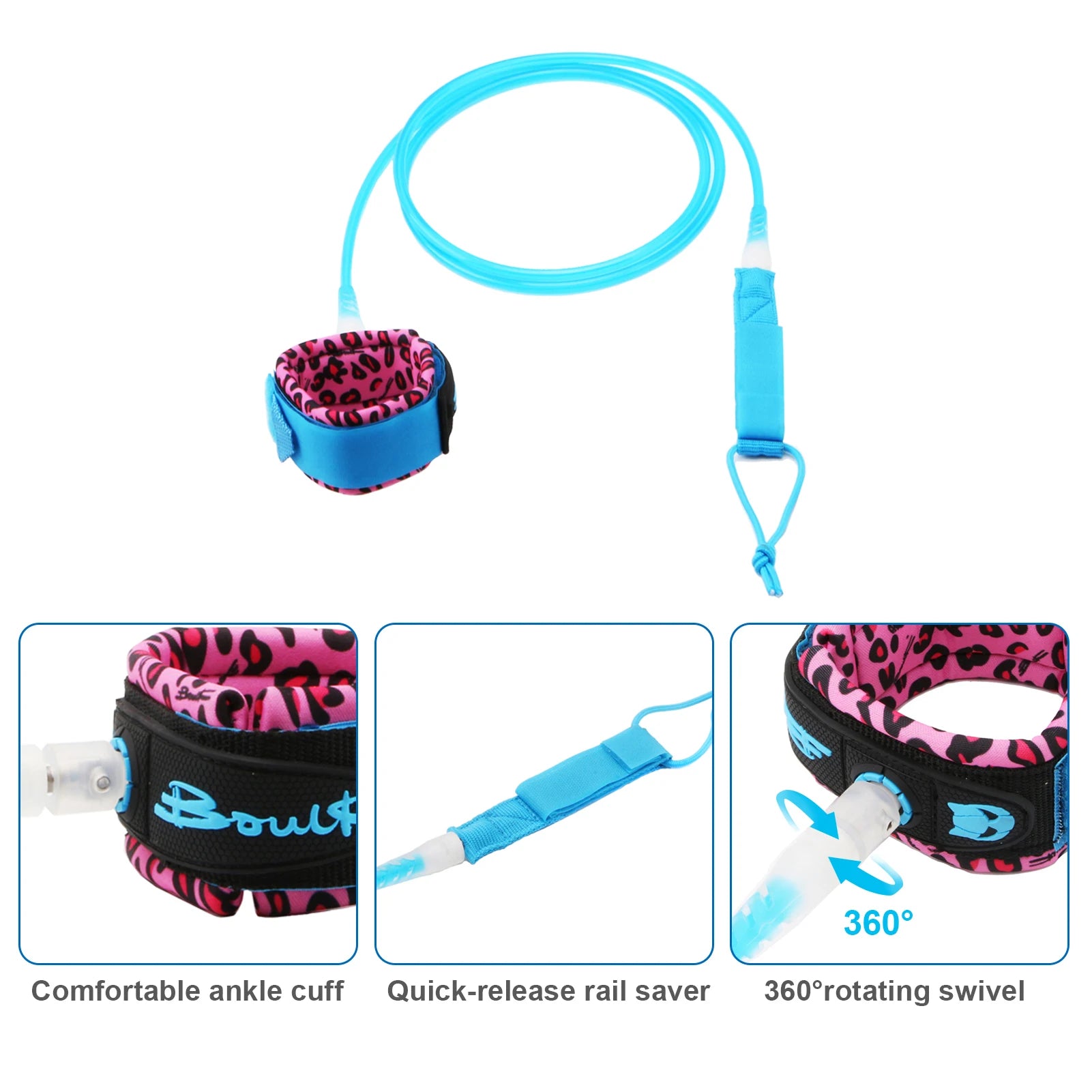 Surf Leash 7mm Thick 6ft/8ft Straight Surfboard Leash SUP Leg Rope 7mm Thick TPU Cord Sup Leash
