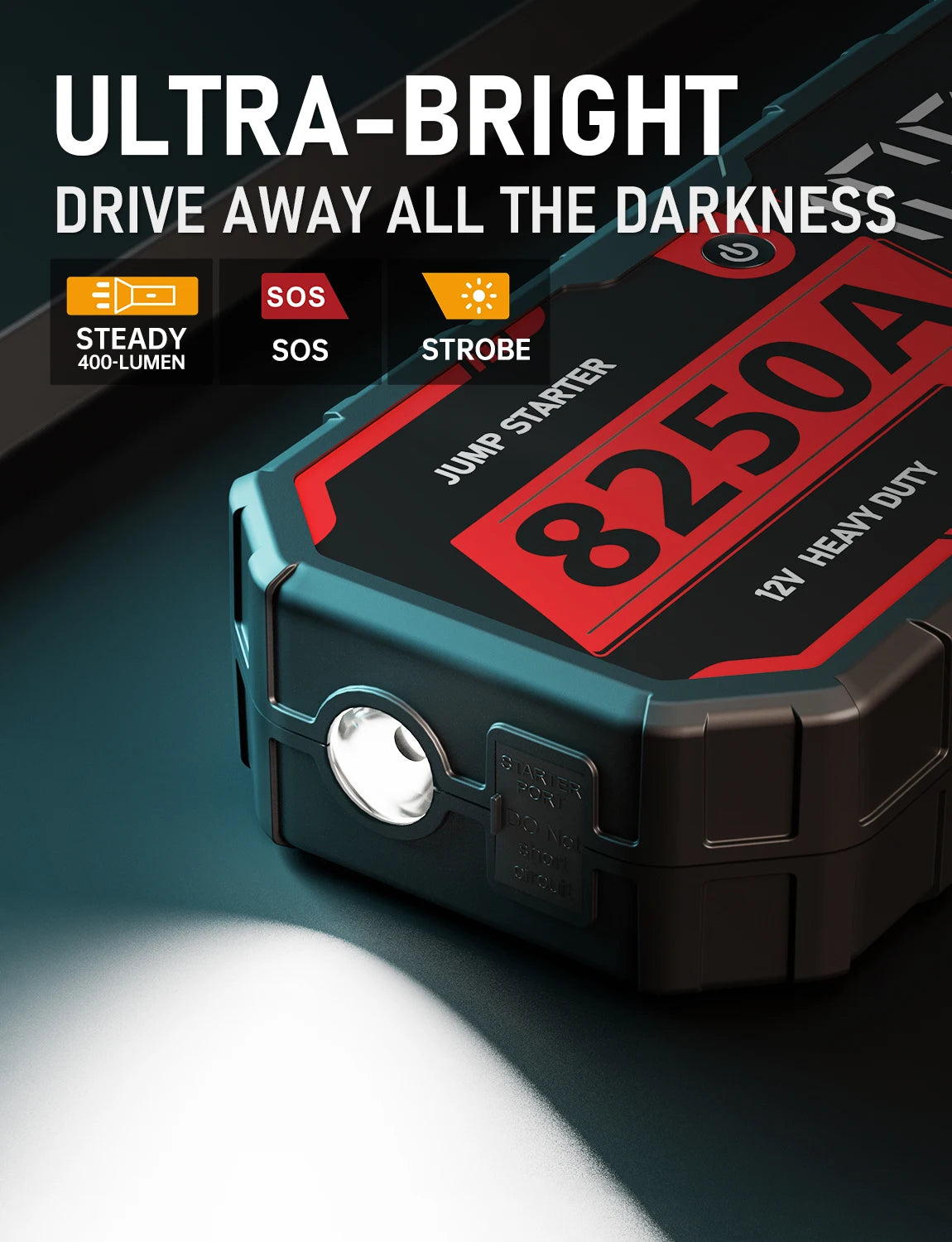 Jump-start big rigs and more with the powerful 8250A 12V Pro portable car battery booster—built to handle even the toughest jobs!