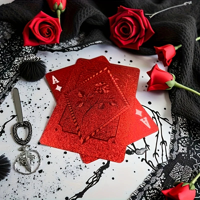 1 Set of Red Rose Playing Cards Waterproof Durable PVC Playing Cards Family Party Entertainment Props Festival Party Favors
