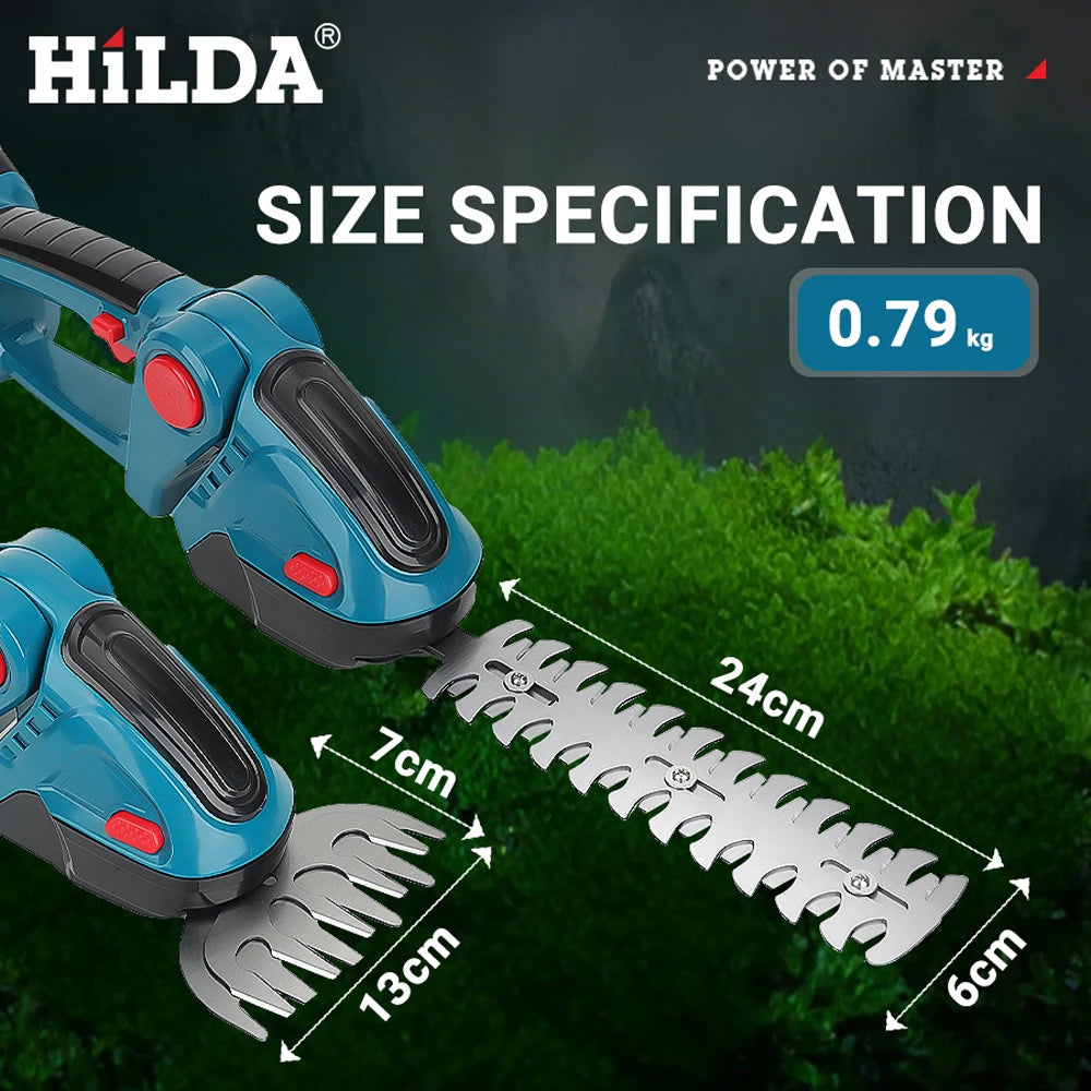 HILDA 2 IN1 Electric Hedge Trimmer Cordless Handheld Weeding Pruning Shear Shrub Mower Garden Tool For Makita 18V Battery