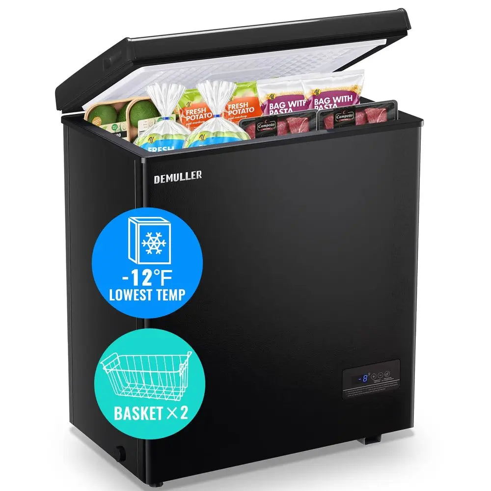 Large Capacity Chest Freezer Mini Deep Freezers Down to 11.2 with TWO Removable Baskets Freestanding Black Compact Size for Hom