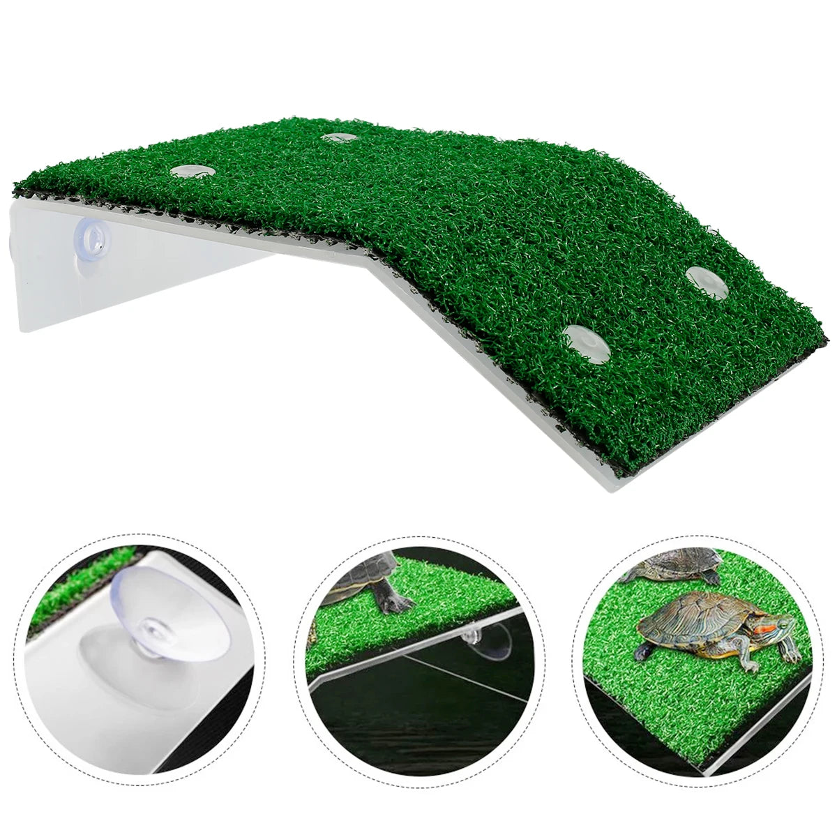 Fish Tank Lawn Turtle Basking Platform Turtle Climbing Platform with Suction Cup Simulation Turf Turtle Ramp Ladder for Aquarium