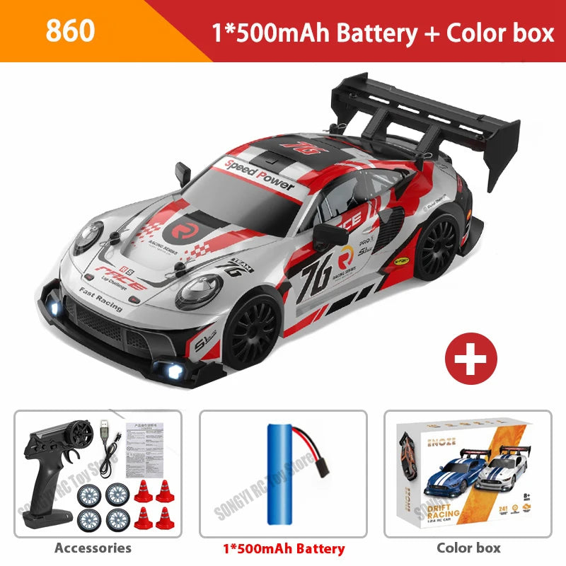 RC Drift Car 4WD Remote Control High Speed Racing Vehicle with LED Lights 2.4GHz Radio 4x4 Off-Road Truck Toy for Children Kids