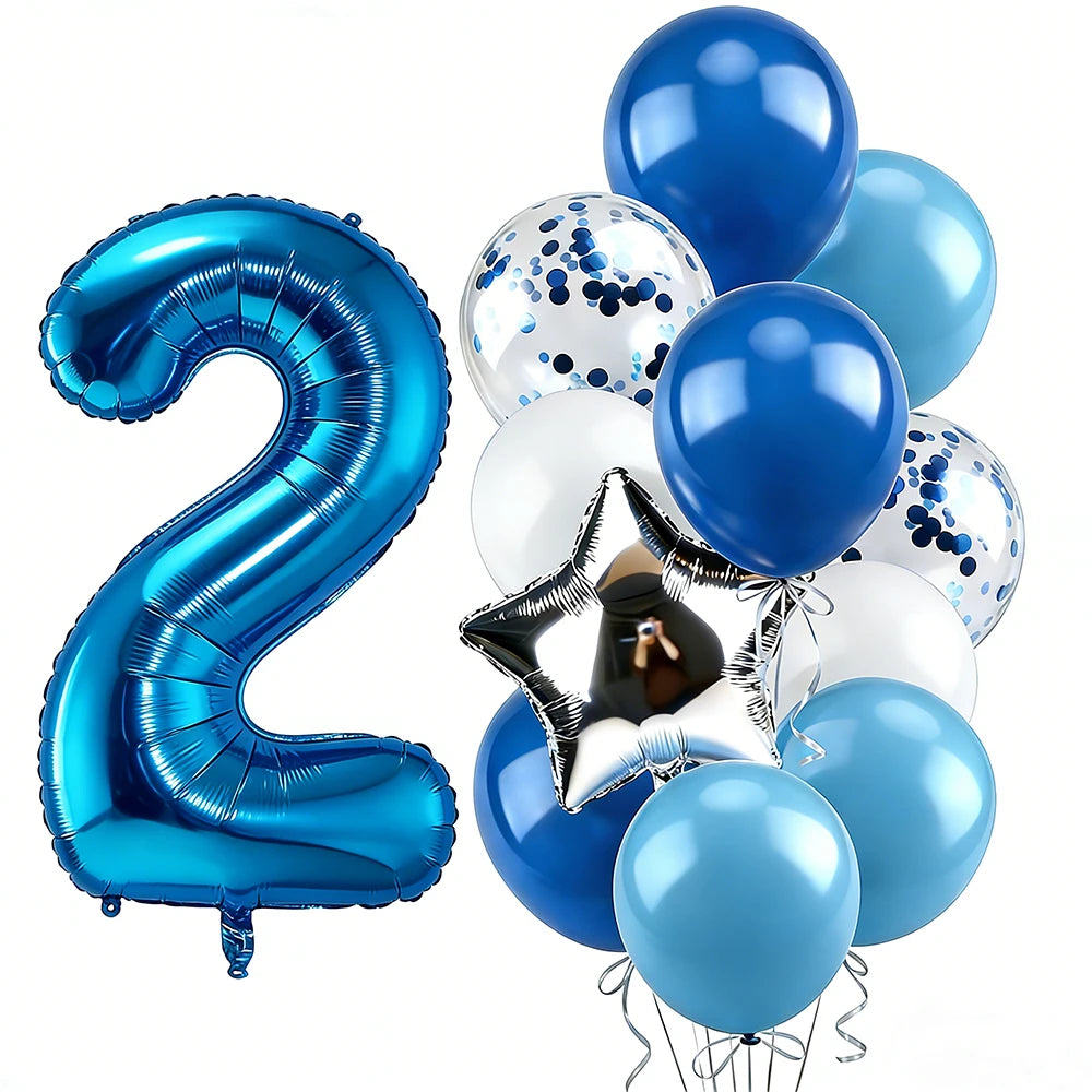 12pcs Blue 32inch Number Foil Balloon Star Confetti Latex Balloon Birthday Party Kids Adult Wedding Anniversary Globos Supplies