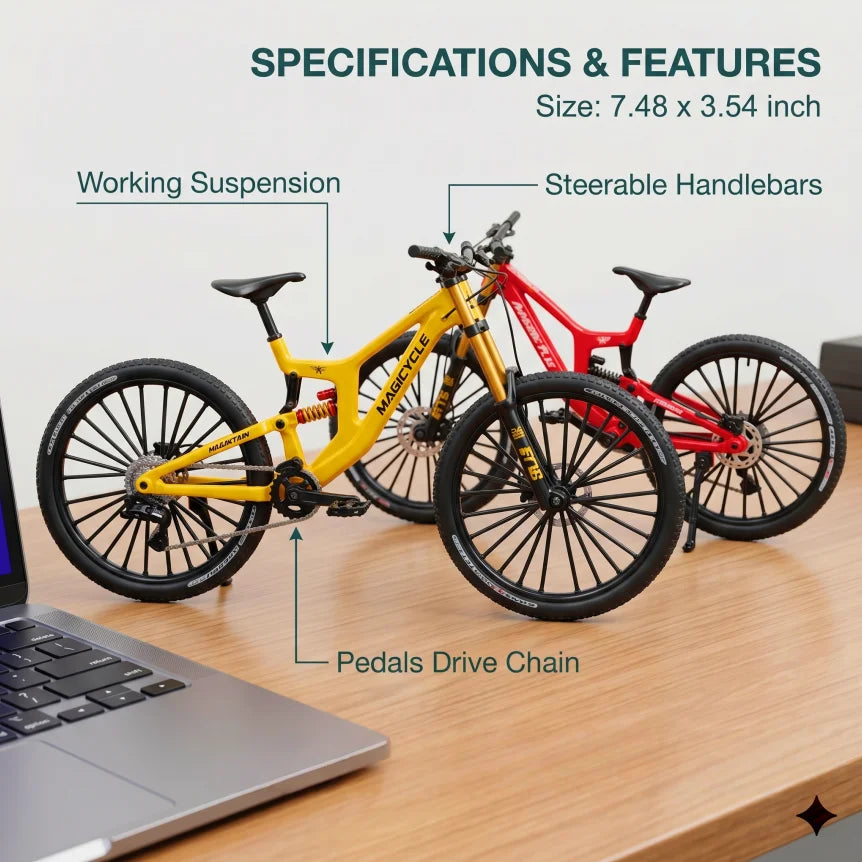 1:10 Scale Full Alloy Frame Downhill Mountain Bike Model Full Suspension Diecast Collectible Miniature Realistic Toy Gift Decor