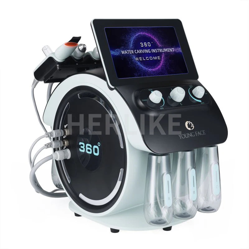 Experience professional skincare with this portable 6-in-1 H2O2 small bubble oxygen facial machine. Improve skin hydration, exfoliate with microdermabrasion, and promote a fresh, glowing complexion with this versatile device!