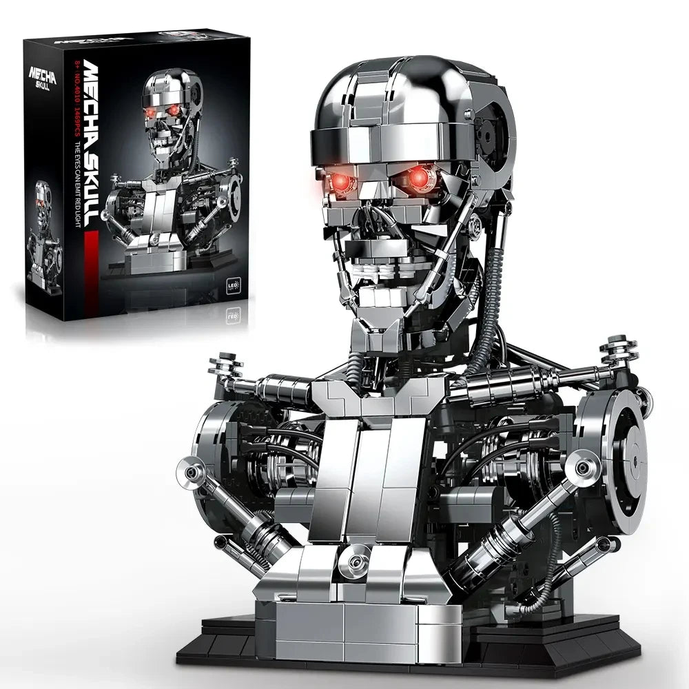 1469PCS Mecha Skull Skeleton Robot Building Blocks Movie T800 Bust Figures Model Desktop Ornament Construction Bricks Toys Gift