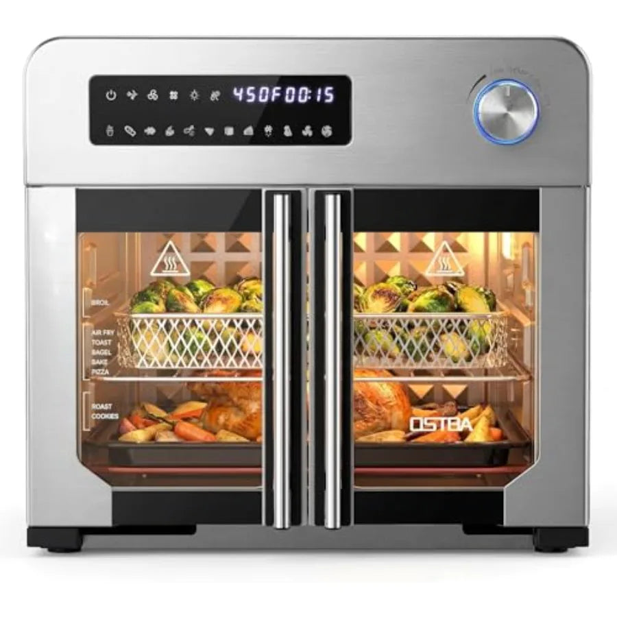 French Door Air Fryer Toaster Oven Combo, 10-in-1 Air Fryer Toaster Oven with Rotisserie, 24QT Large Countertop Convection Oven