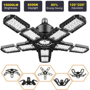 LED Garage Lights with 7/10+1 Adjustable Panels E26/E27 Ceiling Shop Work Lamp 150W 6500K Bulb for Workshop Industrial Lighting