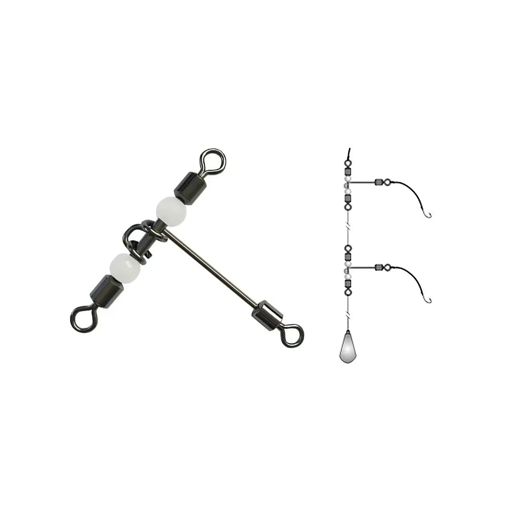 10pcs Luminous Fishing Swivels T-Shape 3 Way Rolling Swivel Cross-Line Barrel Swivel with Beads Sea Fishing Hook