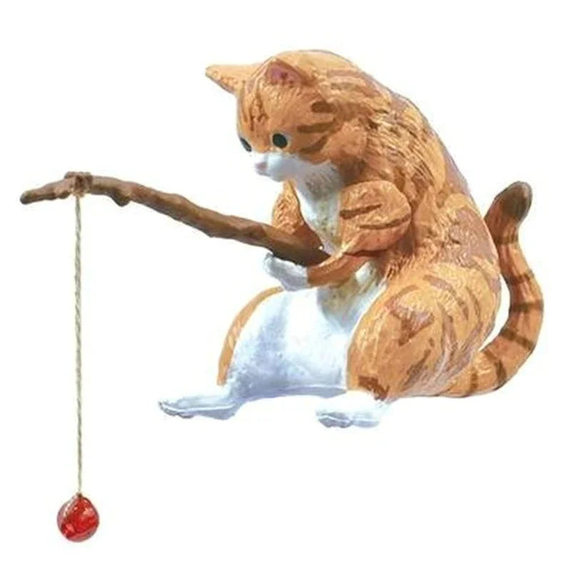 Fish Tank Landscaping Fishing Cat Ornaments Cute Mini Aquarium Decoration Cartoon Animal Resin Figurine for Home Decorations