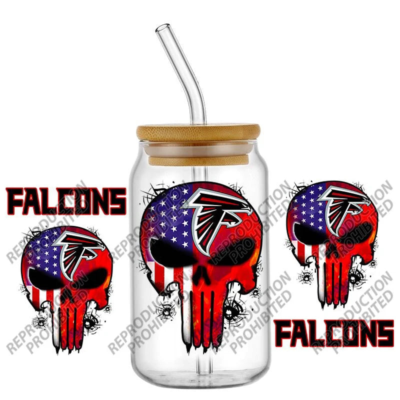 High Quality ‌3D Skull Sports Team Decal UV DTF Cup Wrap for 16oz Libbey Glasses Can DIY Mug Transfer Stickers