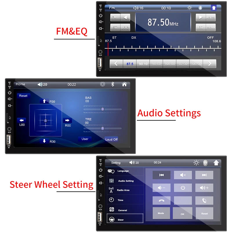 Hippcron 7 Inch Car Radio 1 Din MP5 Multimedia Player Touch Screen FM ISO Power Aux Input Bluetooth USB Mirror Link Universal