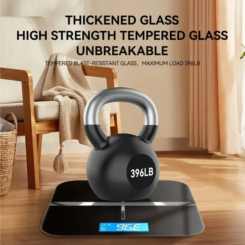 ZNLYRION Digital Bathroom Scale 180kg 396lb Electronic Body Weight Scale with LCD Display Tempered Glass Platform High Precision Sensor Household Personal Health Scale for Bathroom Gym