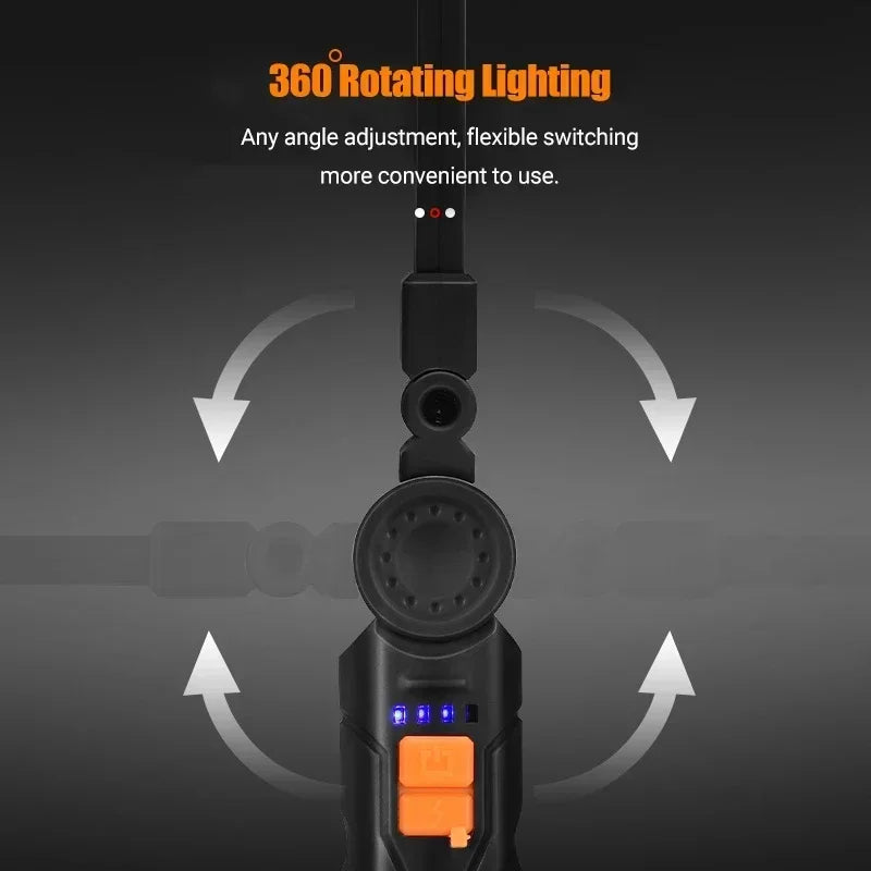 Portable COB LED Flashlight USB Rechargeable Work Light Magnetic Lanterna Hanging Lamp with Built-in Battery Camping Torch
