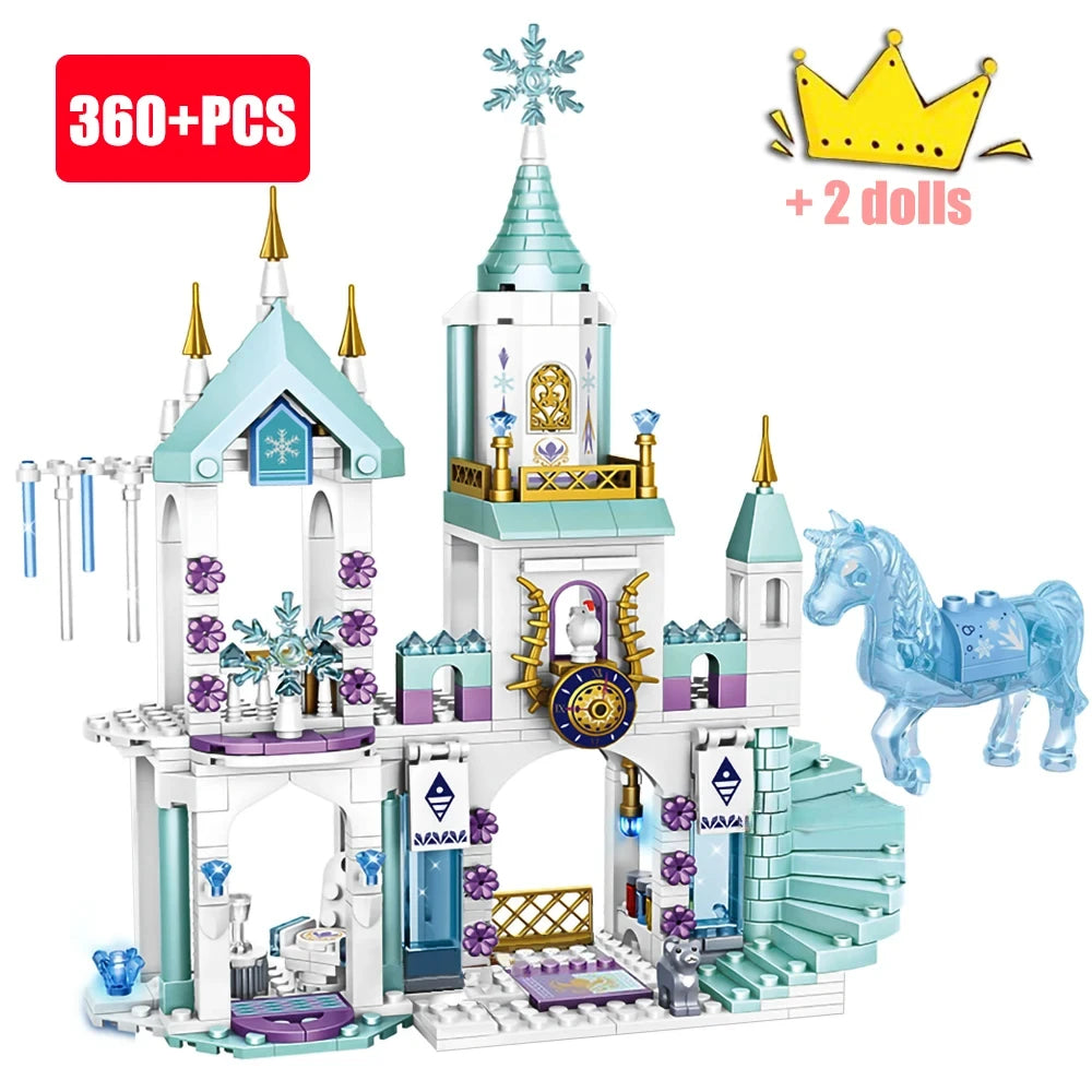 350pcs Ice Queen Castle Building Blocks Set, Princess Elsa Frozen Castle Toy for Kids - Snowflake Design Creative Play