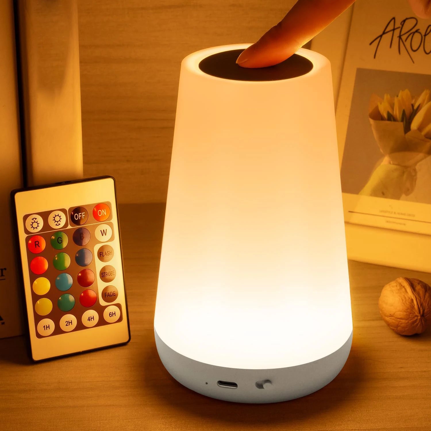 Create the perfect ambience with this LED night light that features 13 color options and is remote-controlled for convenience. Simply touch to control!