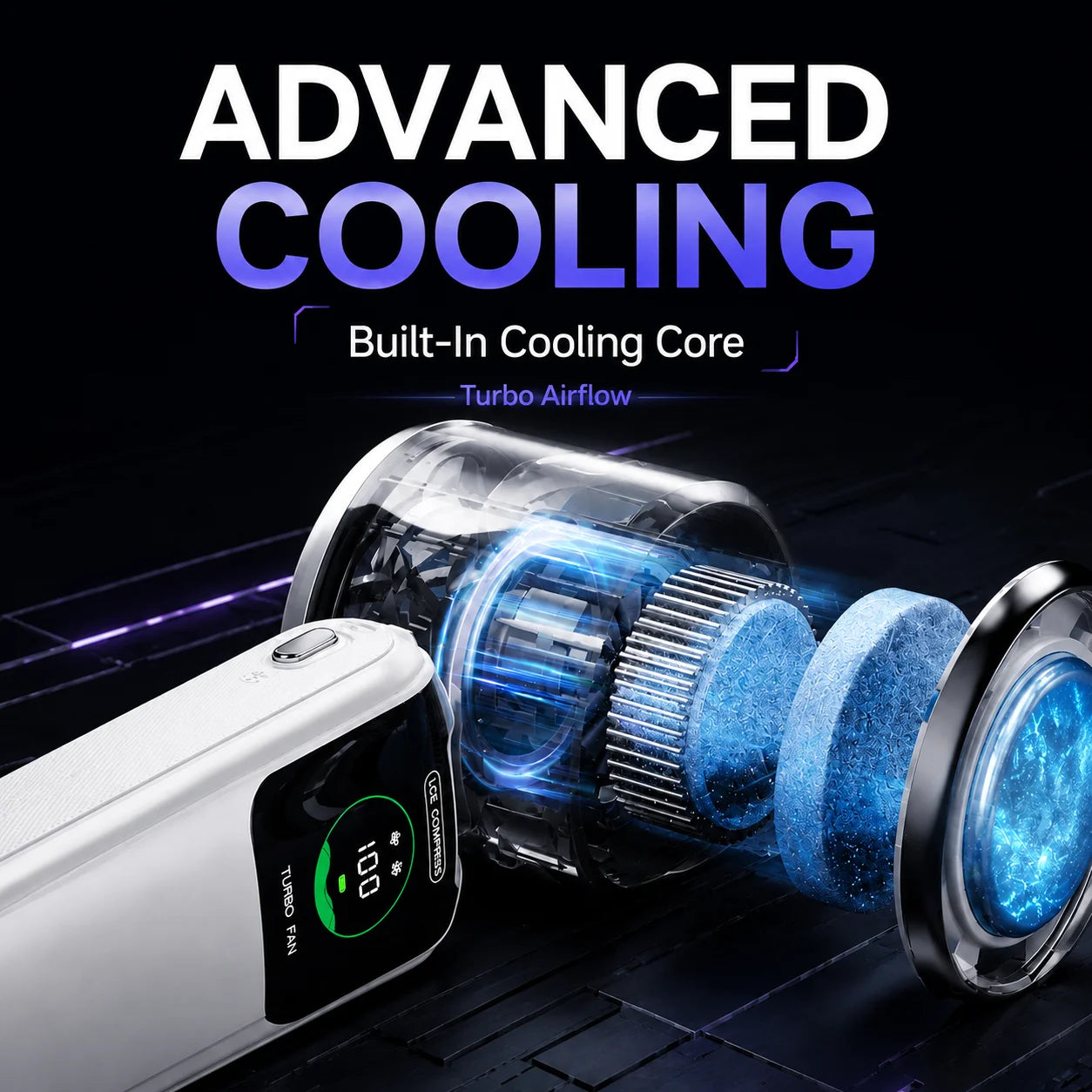 Ice Cooling Portable Neck Fan, 5-Speed Turbo Wind Foldable Hands Free Cooler, 4000mAh 9H Battery Travel Outdoor