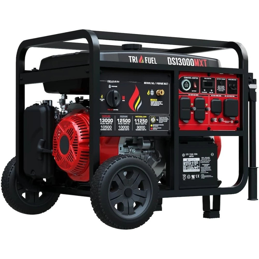13000W Tri Fuel Portable Generator Gas Propane Natural Gas Electric Start Transfer Switch Ready for Home Backup RV 240 Volts