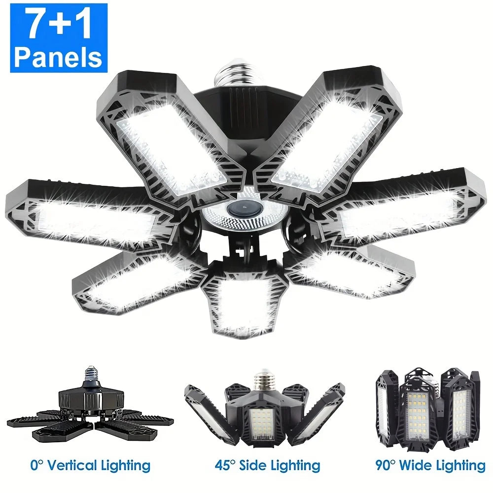 LED Garage Lights with 7/10+1 Adjustable Panels E26/E27 Ceiling Shop Work Lamp 150W 6500K Bulb for Workshop Industrial Lighting