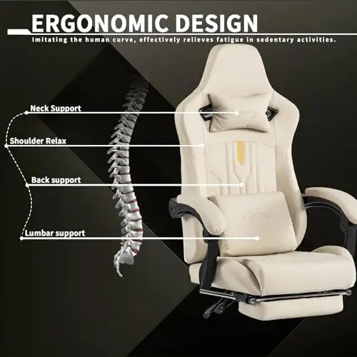 Gaming Chair with Footrest Ergonomic Computer Chair Massage Lumbar Cushion, Racing Video Game Chair Adjustable Rocker