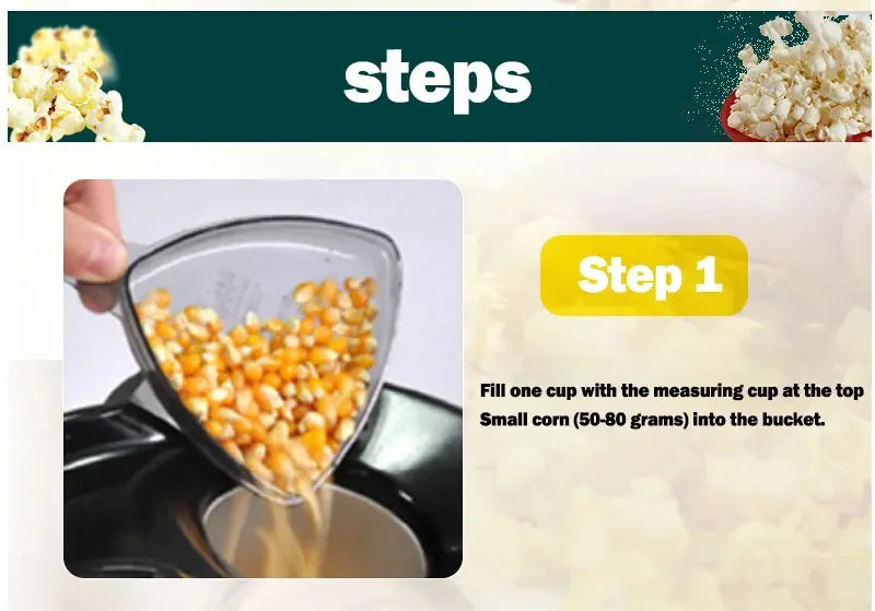 Indulge in quick and tasty snacks at home with this premium electric popcorn maker. The mini hot air corn popper features fast heating and a stylish design, making it perfect for convenient and delicious popcorn treats!