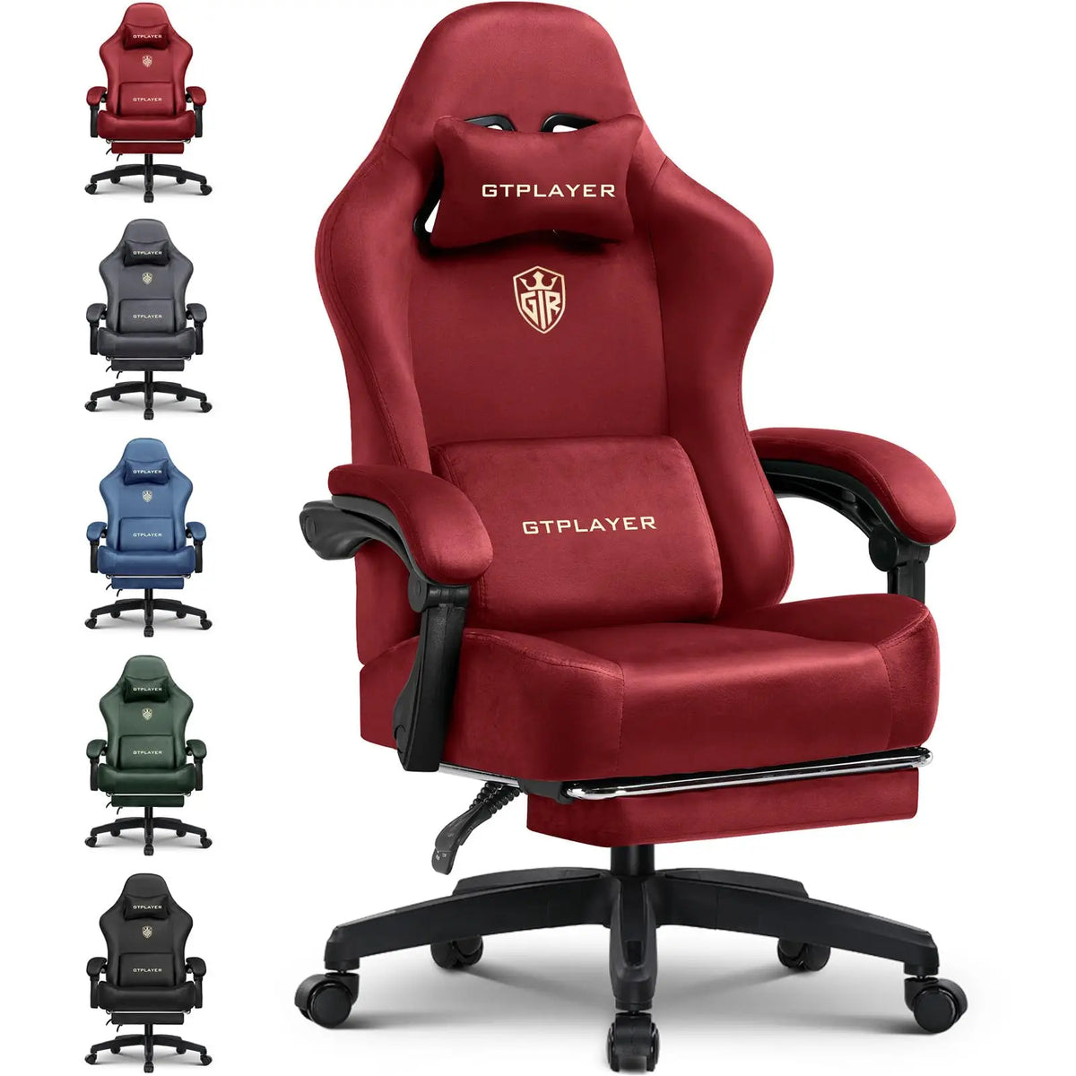 GTPLAYER Gaming Chair Fabric with Pocket Spring Cushion, Big and Tall Gamings Chairs 350LBS High Back Computer Chair with Footrest for Adults Lumbar Support Swivel Game Chair for Office Light Black