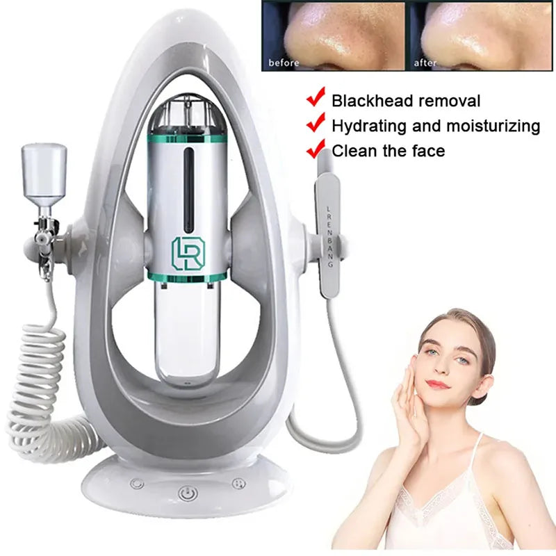 Experience advanced skincare with the new small bubble oxygen injection instrument. This Hydra Dermabrasion device combines Aqua Facial Cleaning, Suction for blackhead removal, and gentle exfoliation for clear, radiant skin.