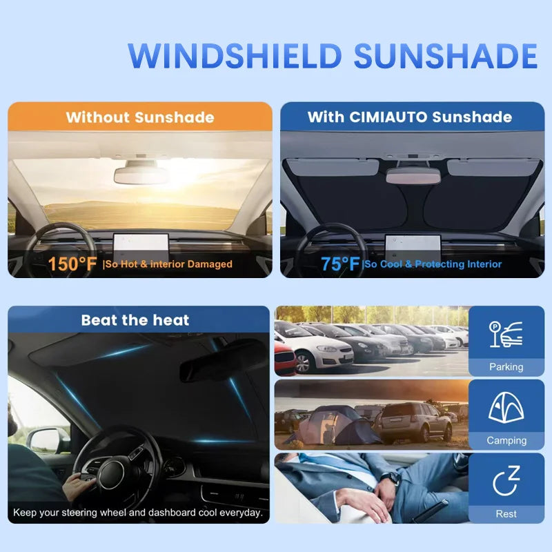 Car Windshield SunShade Sun Visor Foldable Parasol Blocks UV Rays For Tesla Model Y 2016-2026 Model 3 higland 2024 2025
