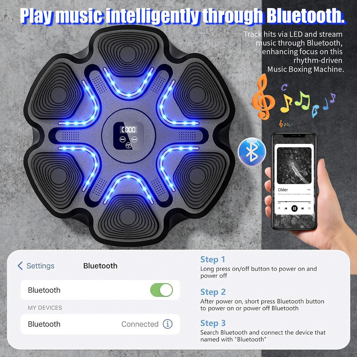 Music Boxing Machine for Adults and Kids, Smart Bluetooth Boxing Training Equipment with Gloves for Home,Office and Gym
