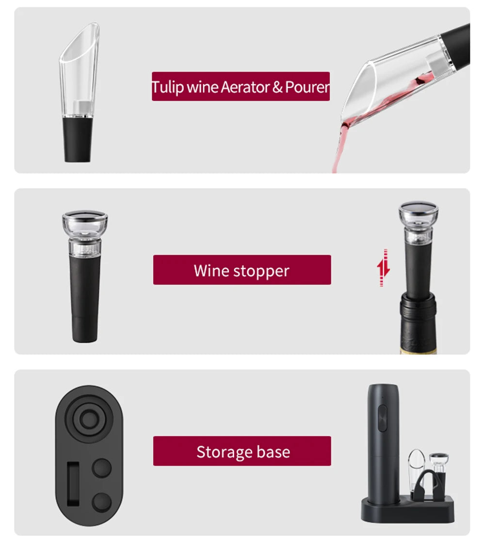 Pop open your favorite bottle effortlessly with this electric wine bottle opener—stylish, quick, and hassle-free!