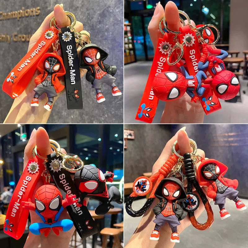 Classic SpiderMan Keychain Pendant Disney Marvel Amazing Inverted Silk Stereo Doll Car Hanging Decor Keychain Birthday Gift Toys