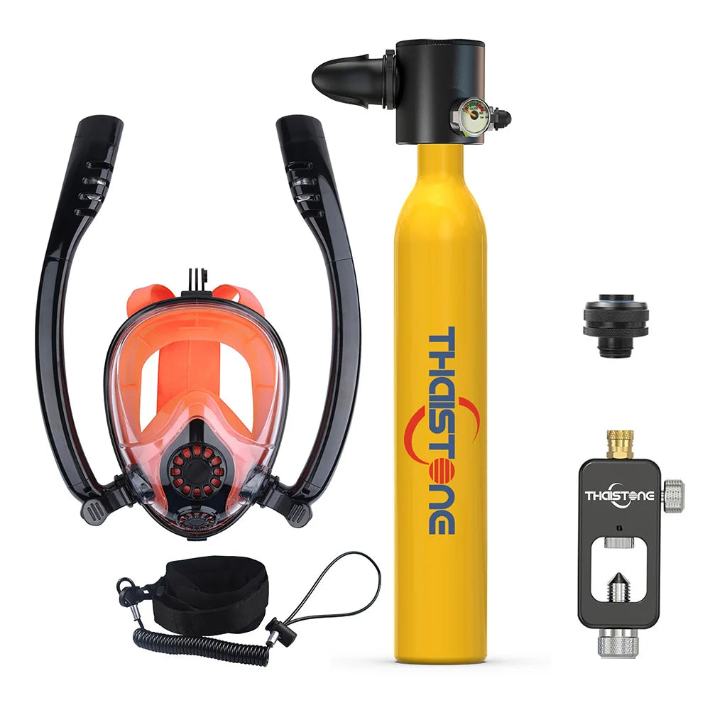 THAISTONE Diving Tank with Snorkel Mask 0.5L Mini Scuba Portable Lungs Oxygen Cylinder Full Face Diving Mask 5-10 Mins