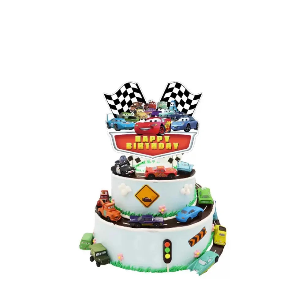 Cars Theme Birthday Party Decoration Tableware Banner Tablecloth Gift Bag Paper Plates Party Favors Toy Set Stamps Bracelets