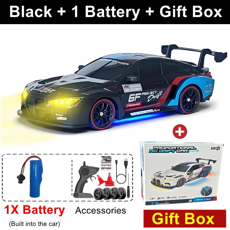 4WD RC Drift Car With LED Light 2.4G Radio 20KM/h High Speed Remote Control Racing Cars Vehicle Model Toy Gift for Boy Girl Kid