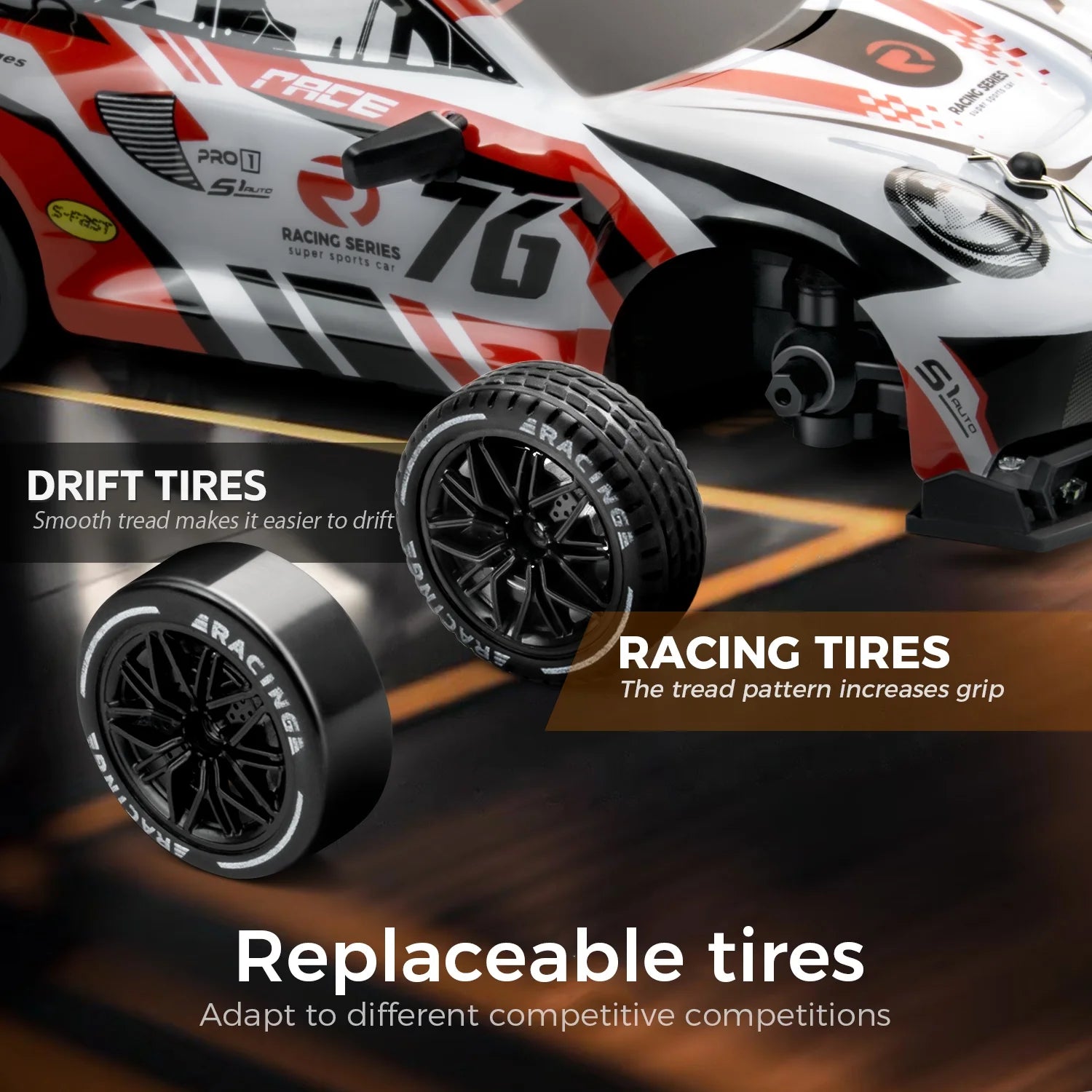1:24 RC Drift Car, 2.4GHz High Speed 4WD Remote Control Racing Vehicle, LED Lights Electric Toy for Kids Boys Adults