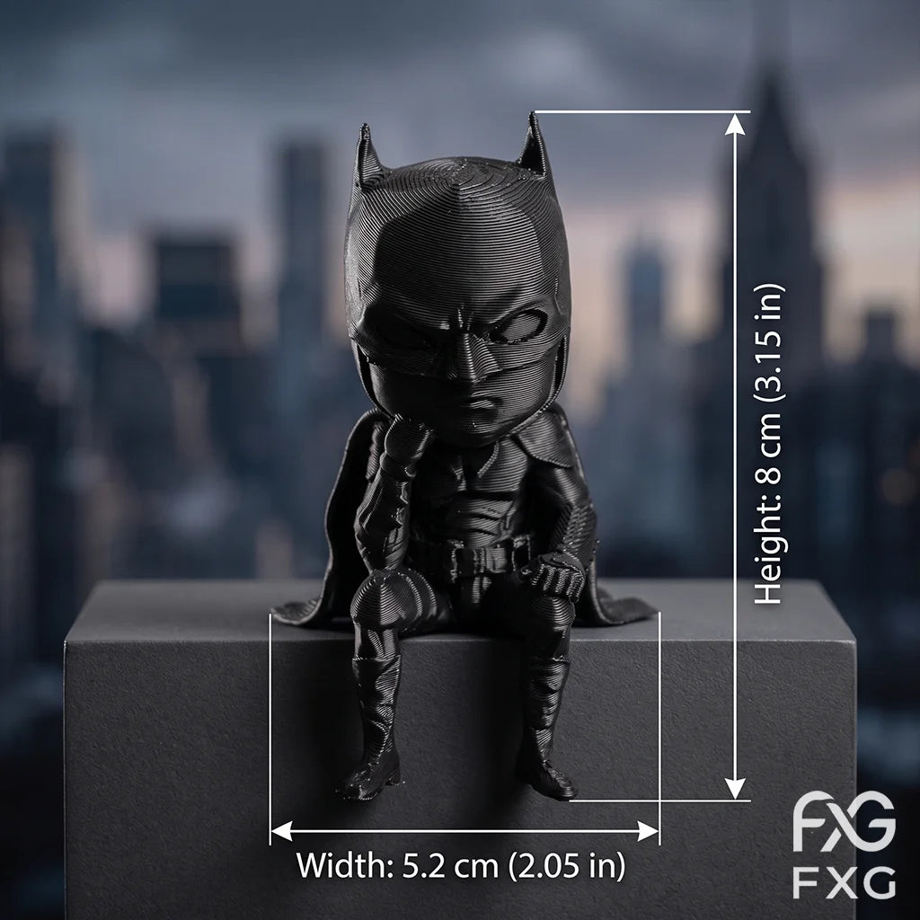 Gotham Silent Thinker Figurine, 2 Styles Realistic & Chibi Cloaked Warrior Edge Sitter, Refined 3D Printed Desktop Ornament, Dar