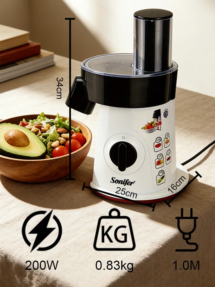 Sonifer SF-5505 5 in 1 Electric Salad Maker 200W Vegetable Slicer Shredder with 5 Stainless Steel Discs XL Feeding Tube 220V