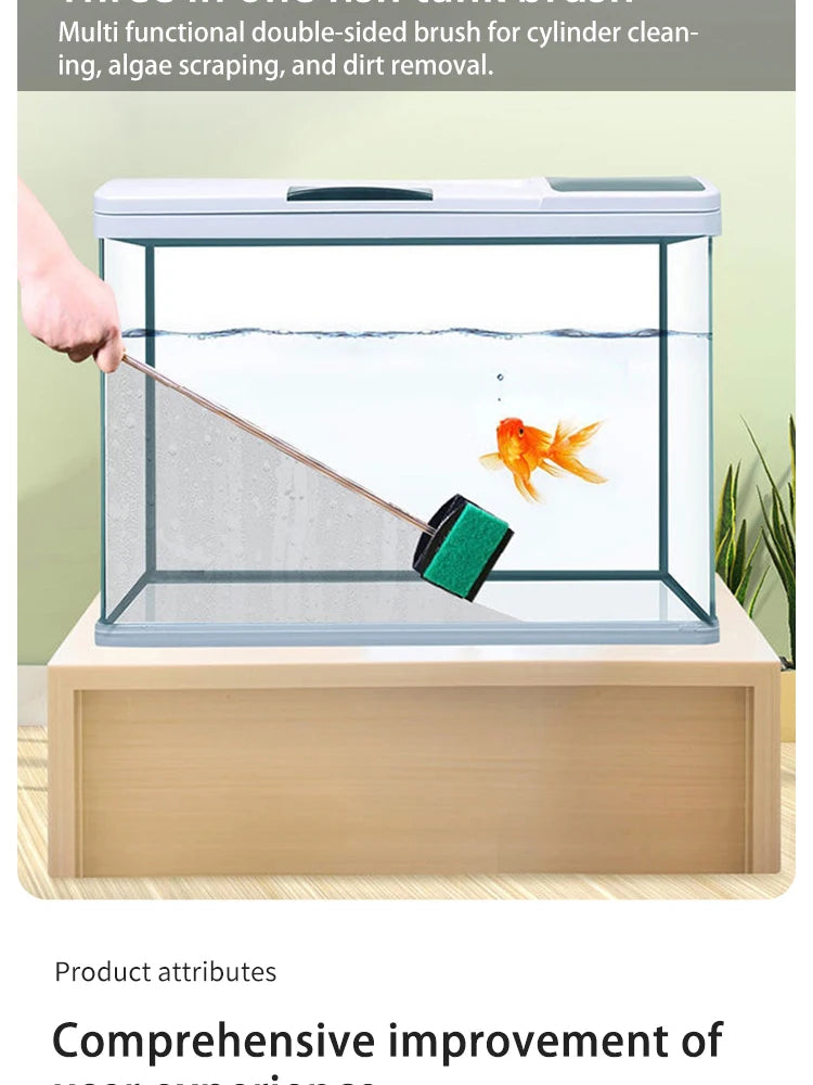 Fish Tank Brush Long Handle Brush Double-sided Cleaning Brush Aquarium Cleaning Tools