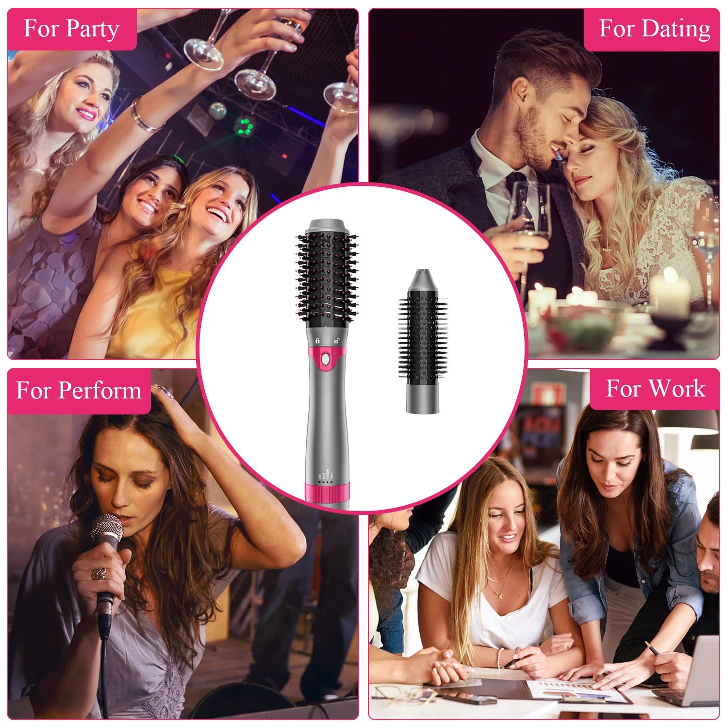 3th Hair Dryer Brush with Interchangeable Head 110V Hair Straightener Curler Comb Brush One Step Styler Volumizer Ion Blow Dryer