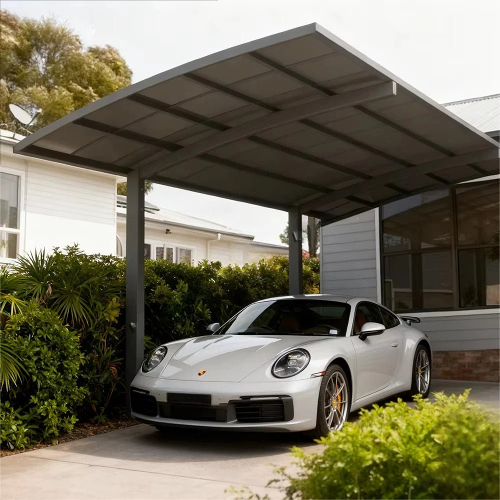 Cantilever Luxury Aluminum Carport, Heavy Duty Arched Roof Powder Coated Outdoor Vehicle Parking Shelter Canopy