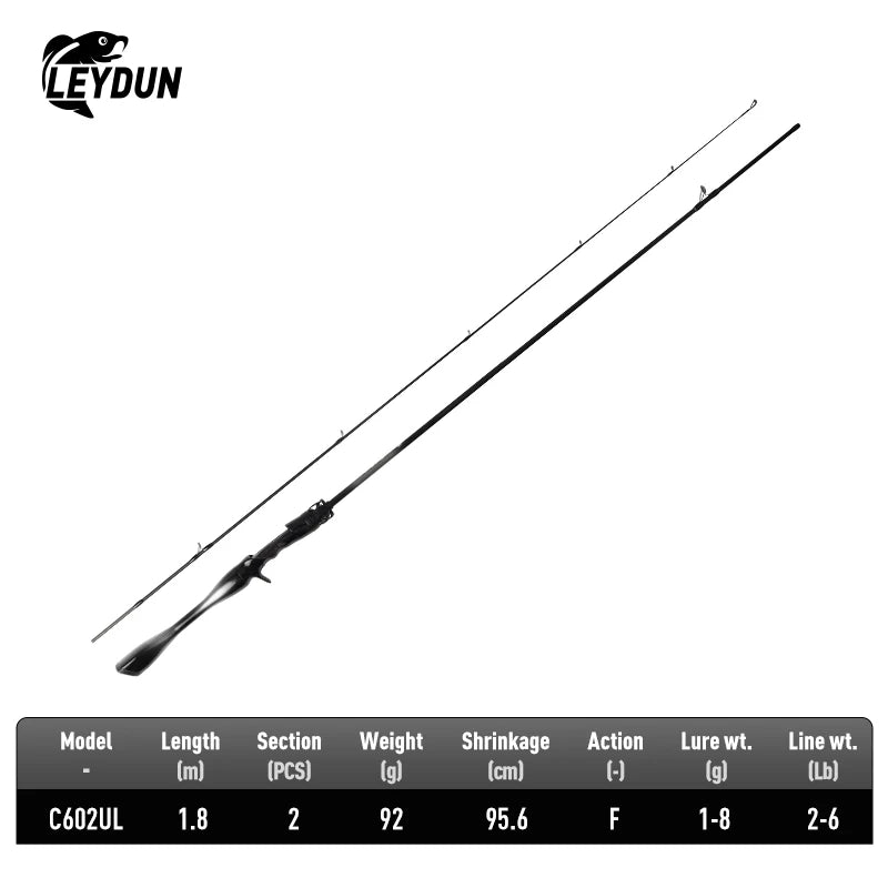 LEYDUN Black Creek Fishing Rod 2 Section Spinning Casting 1.5/1.68/1.8m Travel Rod Baitcasting Ultralight Carbon Fiber Pole Rod